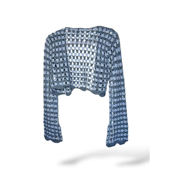 Emory Park Crochet Bolero Shrug Cardigan Open Knit Blue Gray Long Sleeve M - Picture 2 of 3